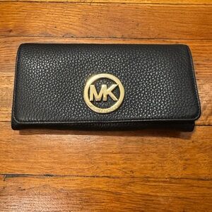 Michael Kors Black Pebbled Wallet with Gold Emblem